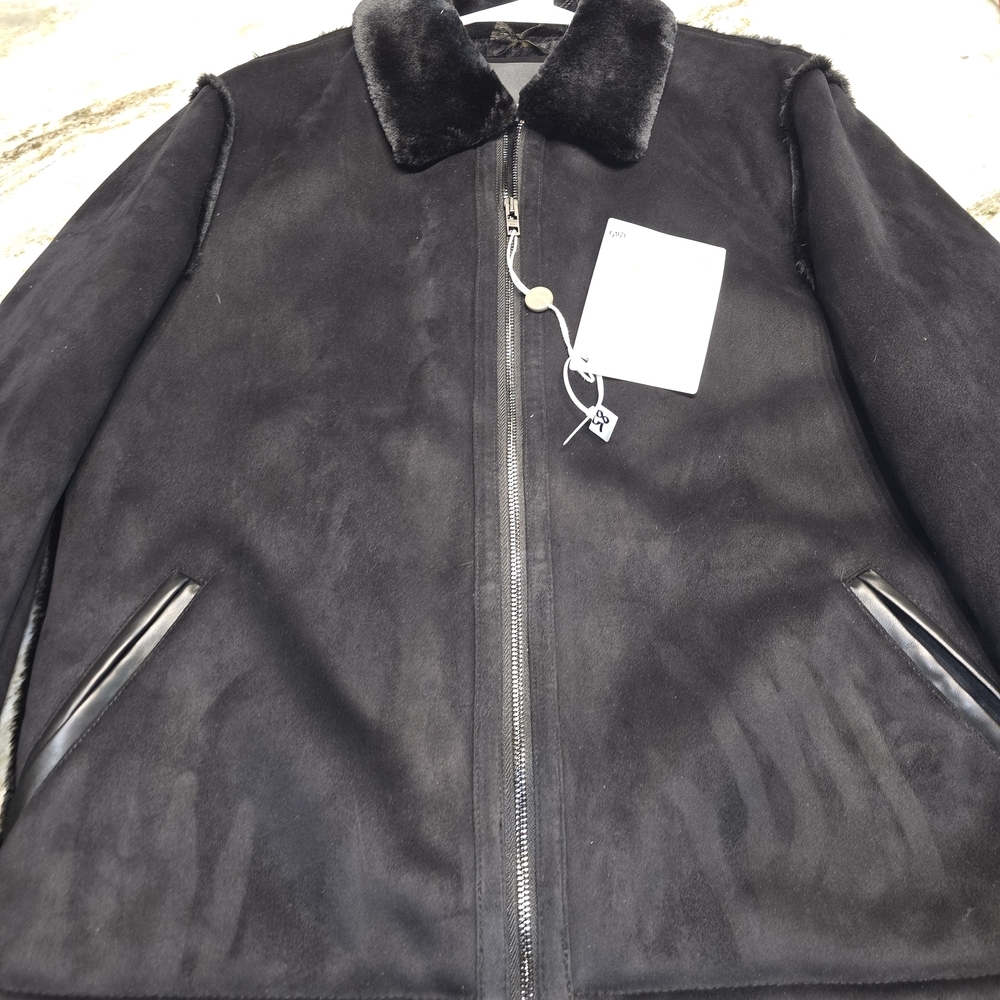 Patrizia Pepe Suede Black  Jacket with Faux Fur Collar